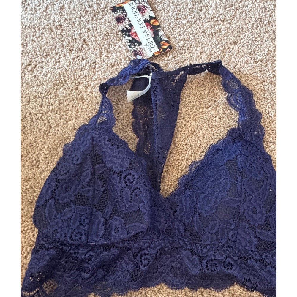 Yahada Navy Blue Lace Padded Bralette Racerback T-Strap Plus Size 1X‎ 2X 28BSX